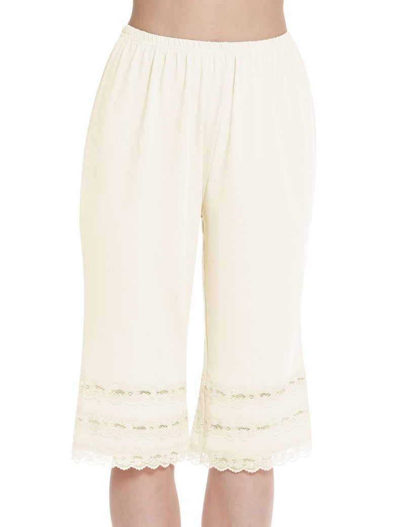MANCYFIT Pettipant Half Slip for Women Bloomers 12-18" Inseam Wide Leg Lace Pajama Pants (Beige, XX-Large) - Image 1